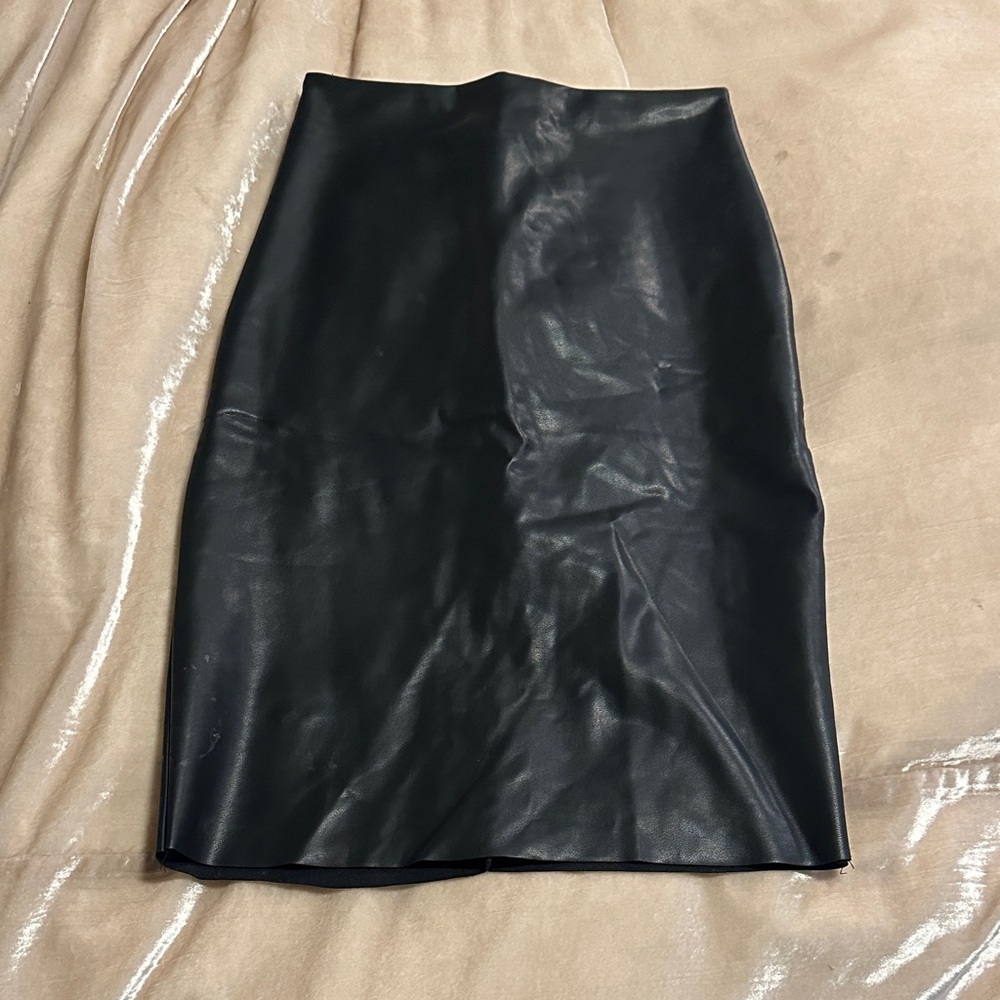 Olivaceous Black Faux Leather Pencil Skirt